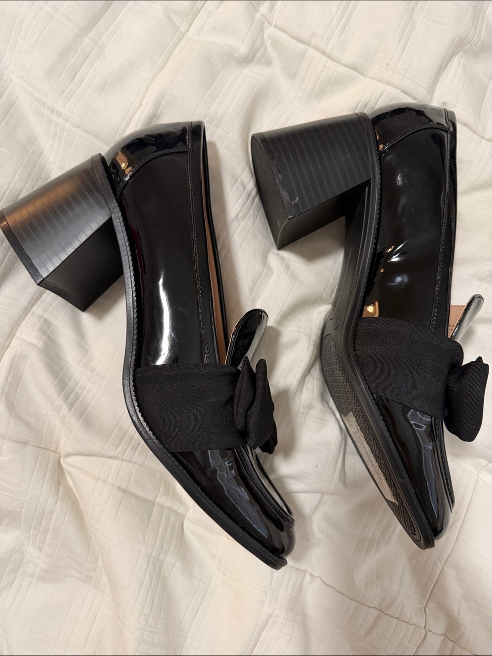 Bandolino Black Patent Block Heel Loafers with Fabric Bow worn once size 11 - Picture 2 of 5
